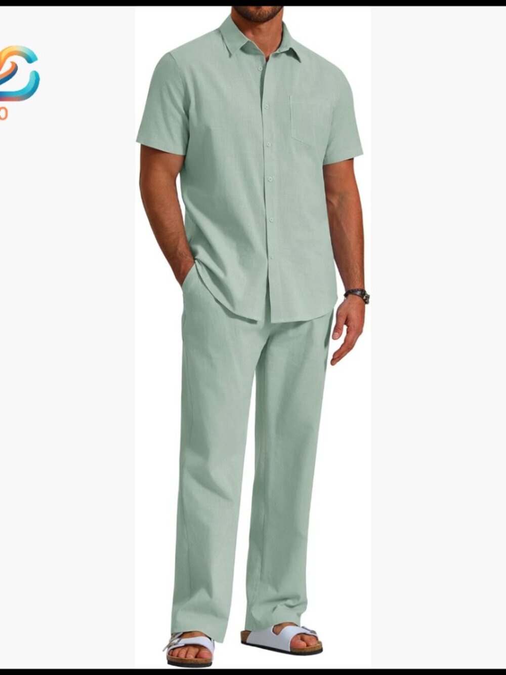 Men's 2-Piece Cotton Set Short Sleeve Button Down Shirt Loose Pants